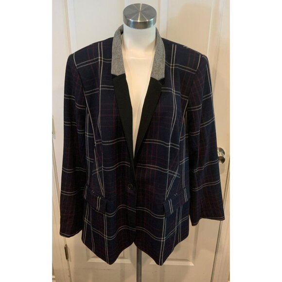 Lane Bryant Navy Blue, Red & White Plaid Blazer, Size 24 - Picture 1 of 7